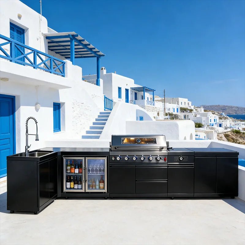 Cuisine Extérieure Complète en Acier Inoxydable 304 avec Grill, Plaque de Cuisson, Évier et Réfrigérateur - Armoire Extérieure Imperméable pour Jardin - Cuisine Chez Nadine