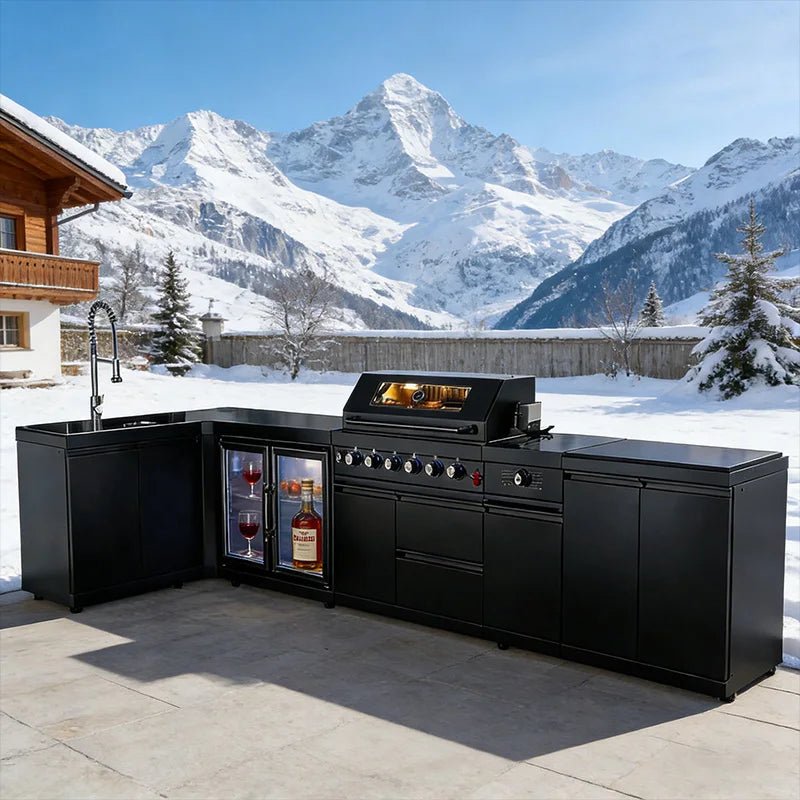 Cuisine Extérieure Complète en Acier Inoxydable 304 avec Grill, Plaque de Cuisson, Évier et Réfrigérateur - Armoire Extérieure Imperméable pour Jardin - Cuisine Chez Nadine