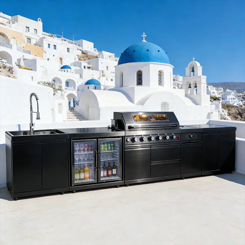 Cuisine Extérieure Complète en Acier Inoxydable 304 avec Grill, Plaque de Cuisson, Évier et Réfrigérateur - Armoire Extérieure Imperméable pour Jardin - Cuisine Chez Nadine