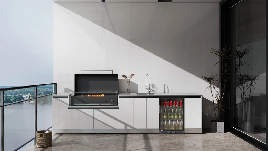 Cuisine Extérieure Complète Moderne en Acier Inoxydable avec Réfrigérateur Intégré et BBQ Grill pour Maison et Jardin - Cuisine Chez Nadine