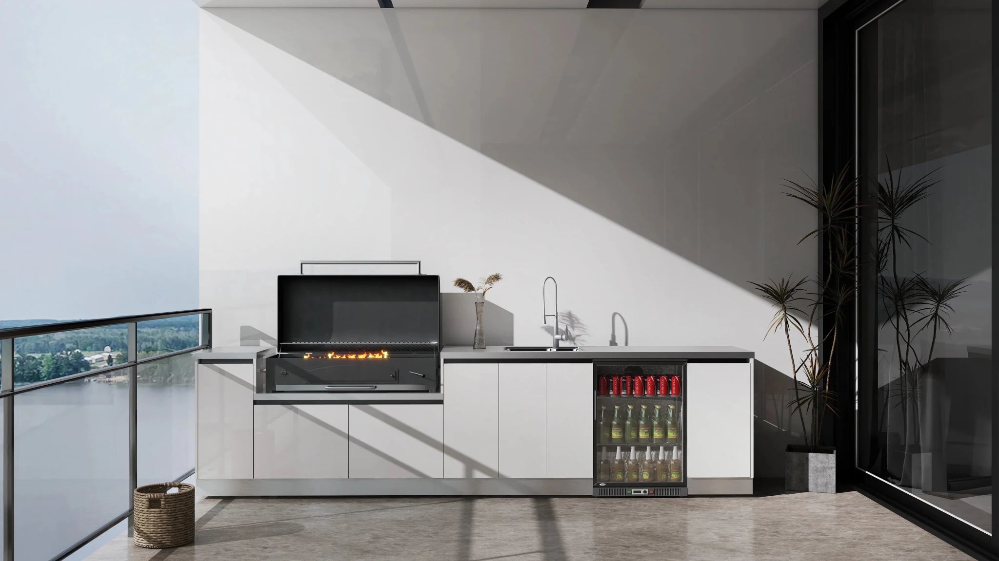 Cuisine Extérieure Complète Moderne en Acier Inoxydable avec Réfrigérateur Intégré et BBQ Grill pour Maison et Jardin - Cuisine Chez Nadine
