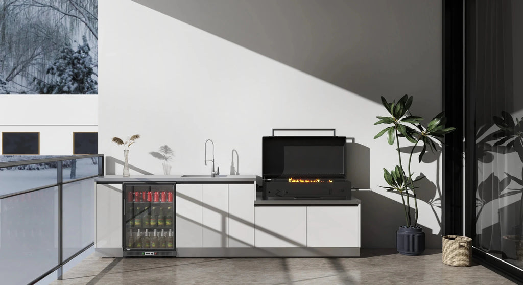 Cuisine Extérieure Complète Moderne en Acier Inoxydable avec Réfrigérateur Intégré et BBQ Grill pour Maison et Jardin - Cuisine Chez Nadine