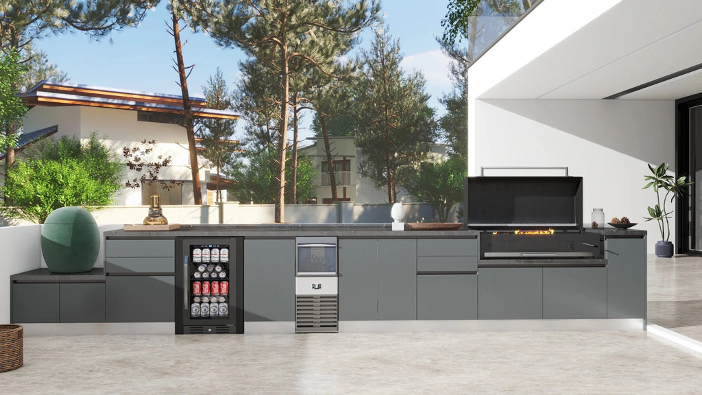Cuisine Extérieure Complète Moderne en Acier Inoxydable avec Réfrigérateur Intégré et BBQ Grill pour Maison et Jardin - Cuisine Chez Nadine