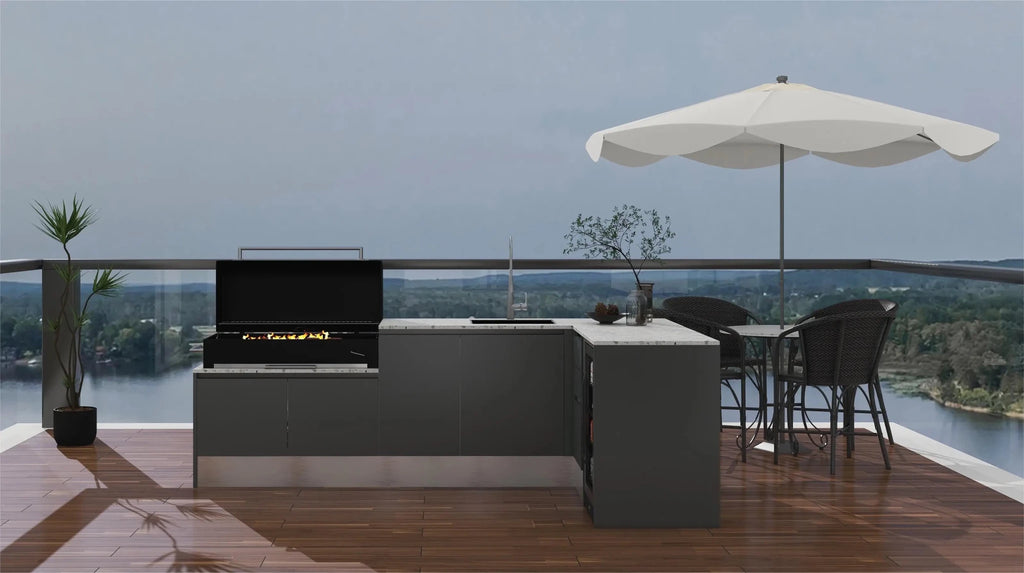 Cuisine Extérieure Complète Moderne en Acier Inoxydable avec Réfrigérateur Intégré et BBQ Grill pour Maison et Jardin - Cuisine Chez Nadine