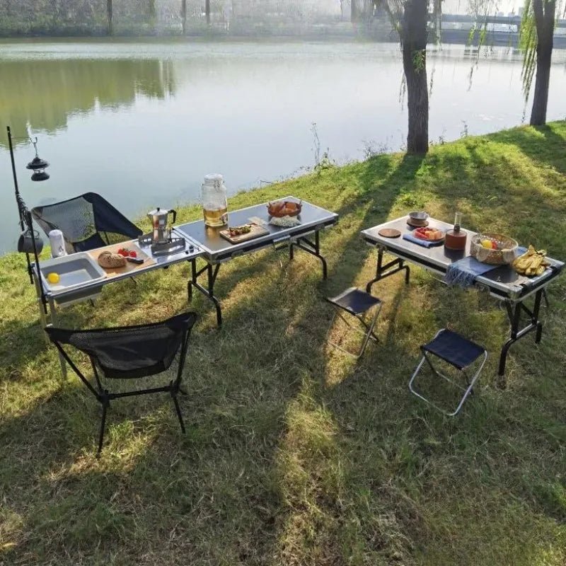 Cuisine Mobile Pliante Multifonctionnelle pour Camping - Table BBQ Portable avec Boîte de Rangement Alliage d'Aluminium - Cuisine Chez Nadine