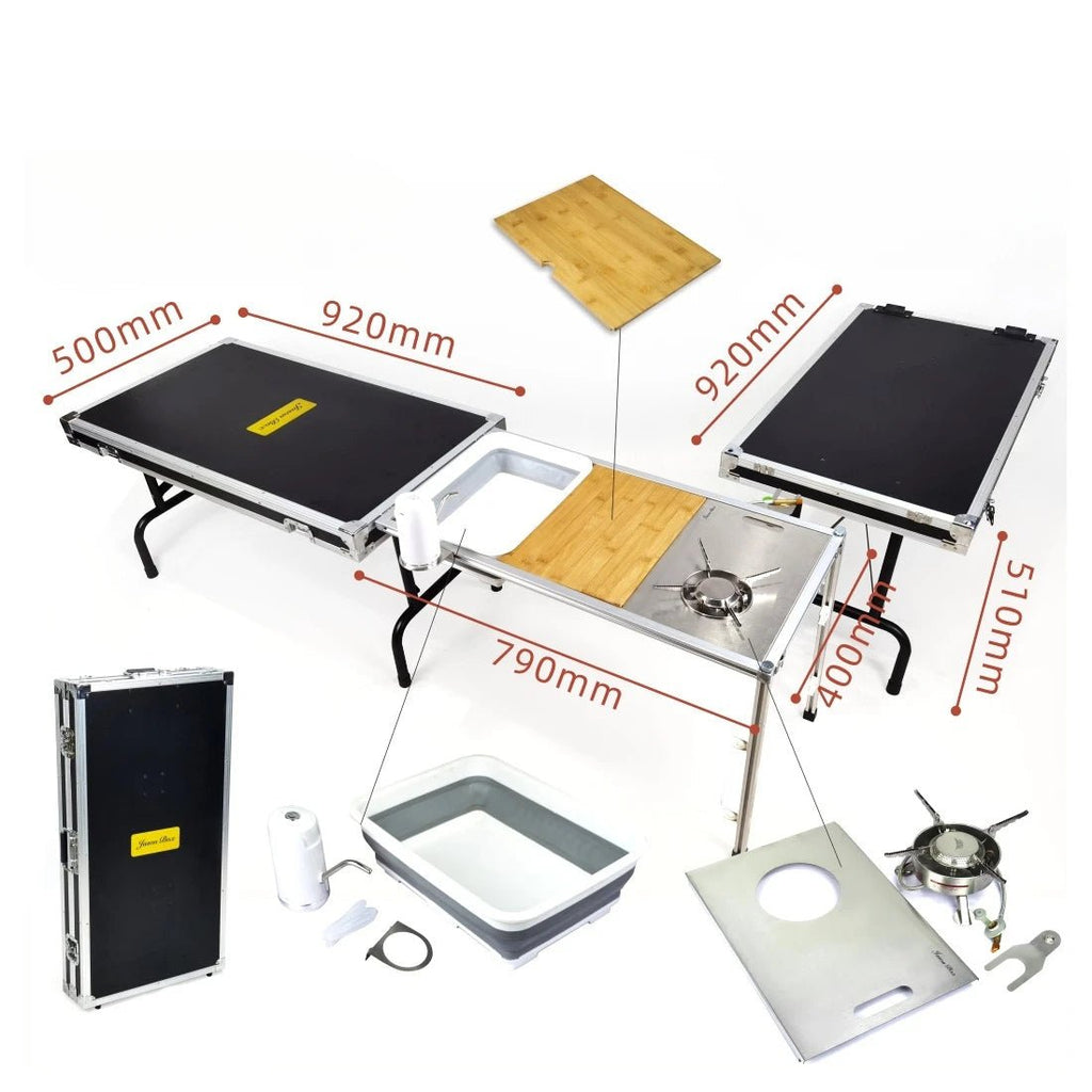 Cuisine Mobile Pliante Multifonctionnelle pour Camping - Table BBQ Portable avec Boîte de Rangement Alliage d'Aluminium - Cuisine Chez Nadine