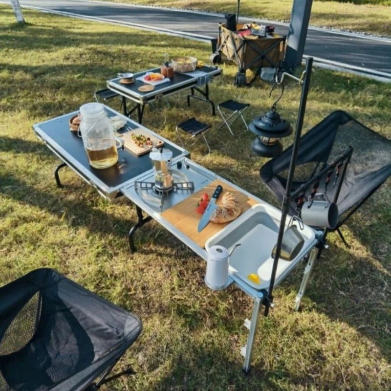 Cuisine Mobile Pliante Multifonctionnelle pour Camping - Table BBQ Portable avec Boîte de Rangement Alliage d'Aluminium - Cuisine Chez Nadine