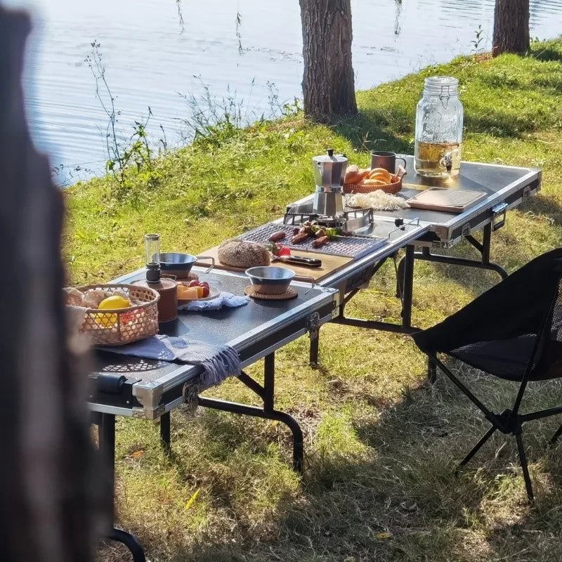 Cuisine Mobile Pliante Multifonctionnelle pour Camping - Table BBQ Portable avec Boîte de Rangement Alliage d'Aluminium - Cuisine Chez Nadine