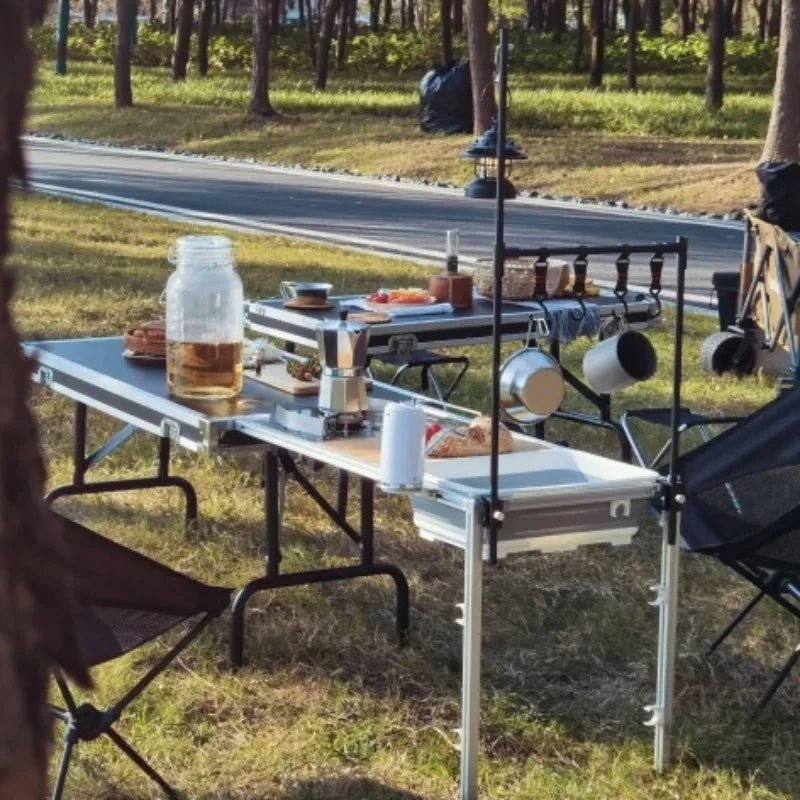 Cuisine Mobile Pliante Multifonctionnelle pour Camping - Table BBQ Portable avec Boîte de Rangement Alliage d'Aluminium - Cuisine Chez Nadine