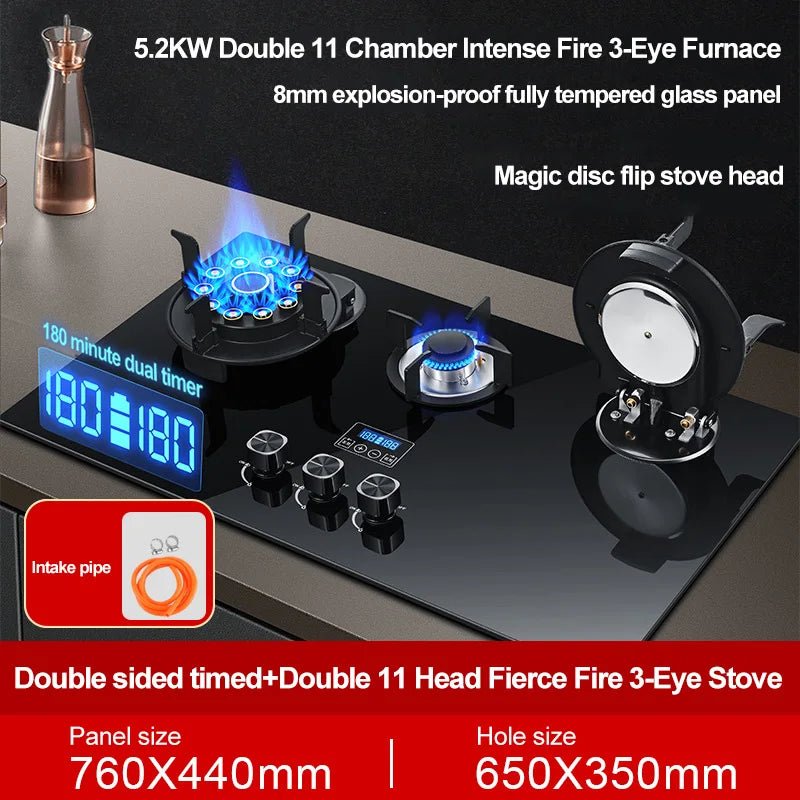 Cuisinière à Gaz 3 Feux 5.2KW - Table de Cuisson en Verre Trempé Encastrable - Cuisine Chez Nadine