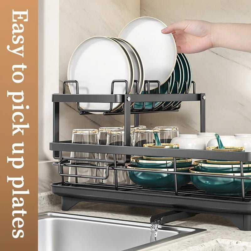 Dish Drying Rack with Cutlery Storage - Kitchen Sink Organizer for Plates, Bowls, Utensils - for Wholesale and Home Use - Cuisine Chez Nadine