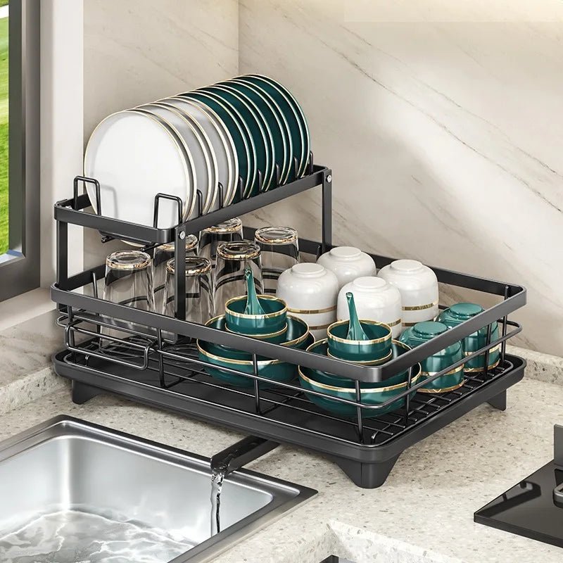 Dish Drying Rack with Cutlery Storage - Kitchen Sink Organizer for Plates, Bowls, Utensils - for Wholesale and Home Use - Cuisine Chez Nadine