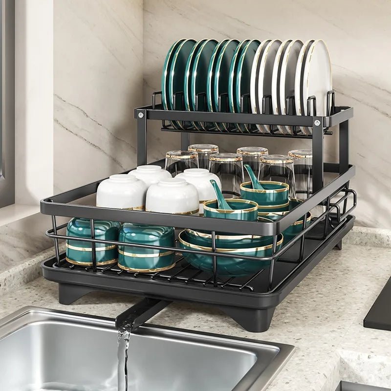 Dish Drying Rack with Cutlery Storage - Kitchen Sink Organizer for Plates, Bowls, Utensils - for Wholesale and Home Use - Cuisine Chez Nadine