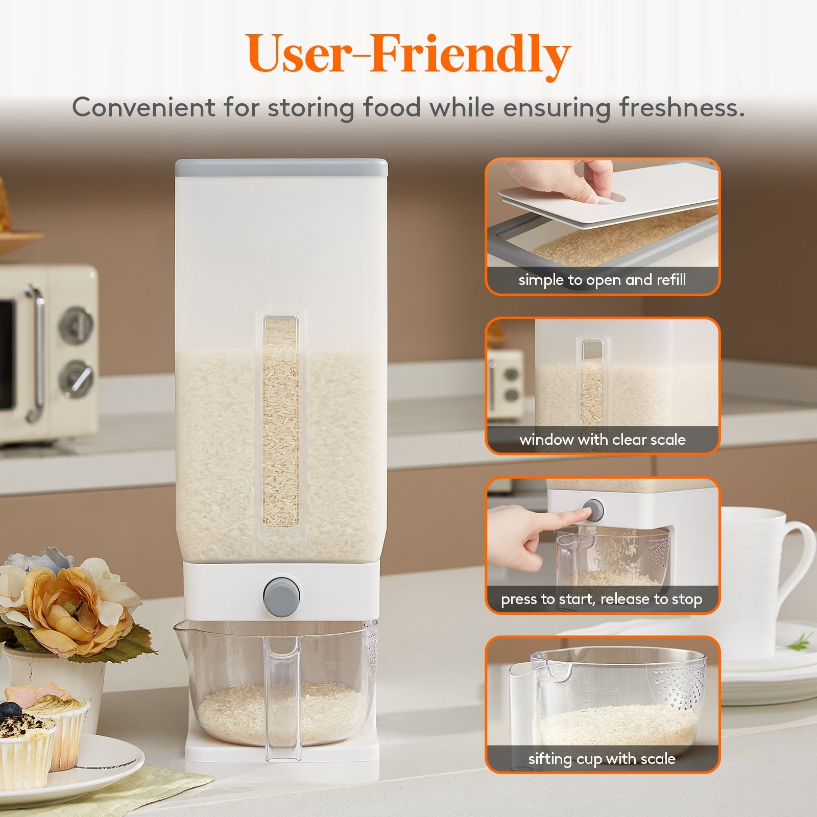 Distributeur de riz Lifewit 25 lbs (11,3 kg) - Contenant de rangement hermétique anti - humidité avec tasse à mesurer - Sans BPA pour garde - manger - Cuisine Chez Nadine