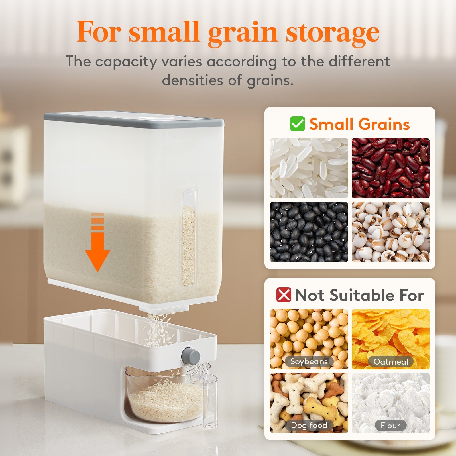 Distributeur de riz Lifewit 25 lbs (11,3 kg) - Contenant de rangement hermétique anti - humidité avec tasse à mesurer - Sans BPA pour garde - manger - Cuisine Chez Nadine
