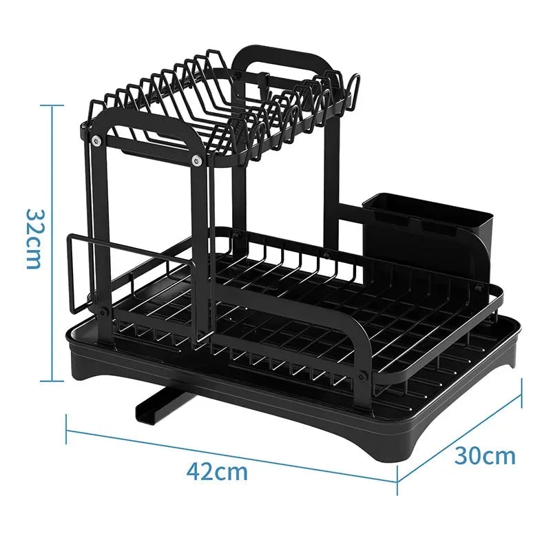 Égouttoir à Vaisselle 2 Niveaux avec Plateau Égouttoir Intégré – Rangement Comptoir, Vidange Automatique - Cuisine Chez Nadine