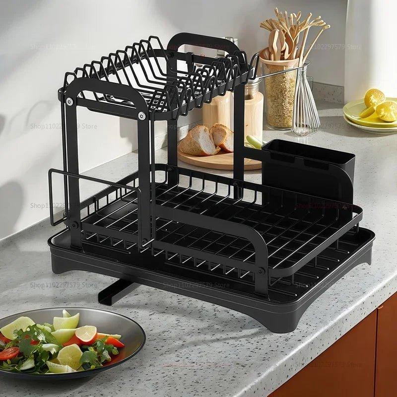 Égouttoir à Vaisselle 2 Niveaux avec Plateau Égouttoir Intégré – Rangement Comptoir, Vidange Automatique - Cuisine Chez Nadine