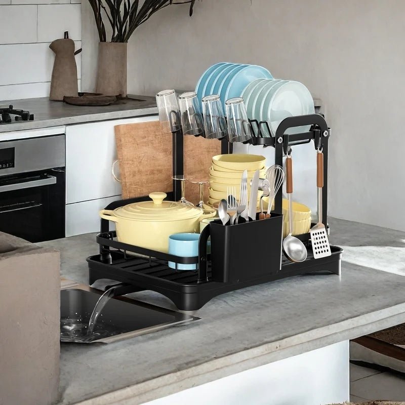 Égouttoir à Vaisselle 2 Niveaux avec Plateau Égouttoir Intégré – Rangement Comptoir, Vidange Automatique - Cuisine Chez Nadine