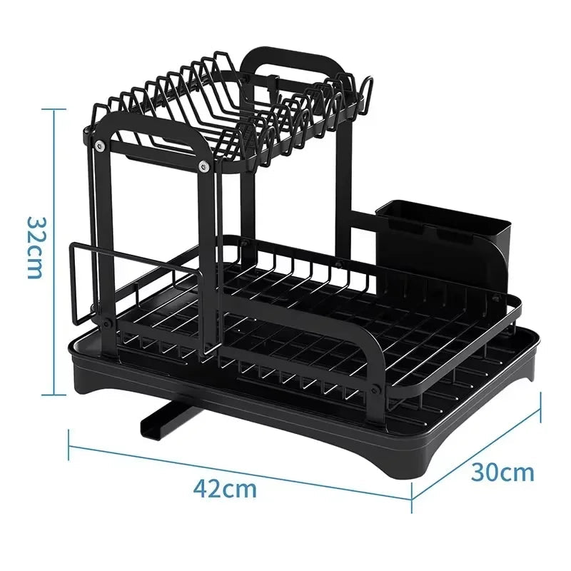 Égouttoir à Vaisselle 2 Niveaux avec Plateau Égouttoir Intégré – Rangement Comptoir, Vidange Automatique - Cuisine Chez Nadine