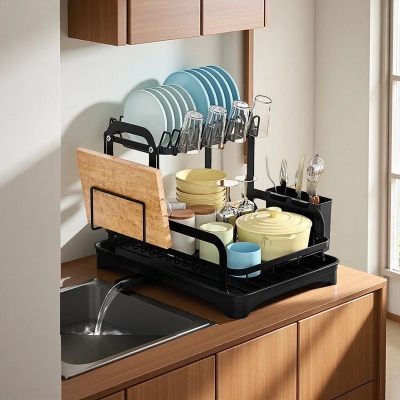 Égouttoir à Vaisselle 2 Niveaux avec Plateau Égouttoir Intégré – Rangement Comptoir, Vidange Automatique - Cuisine Chez Nadine
