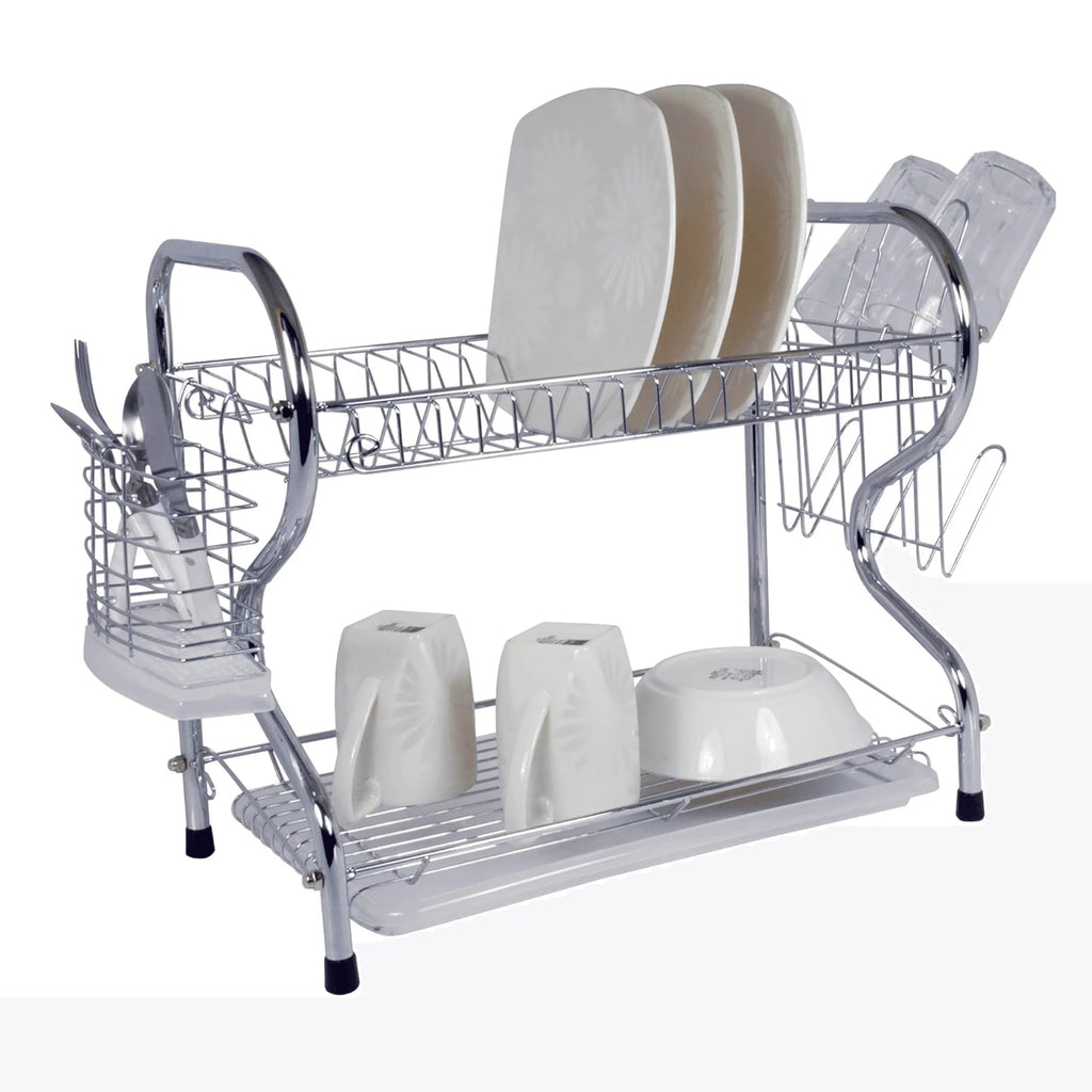 Égouttoir à vaisselle chromé à 2 niveaux en forme de R de 56 cm (22 pouces) - Cuisine Chez Nadine