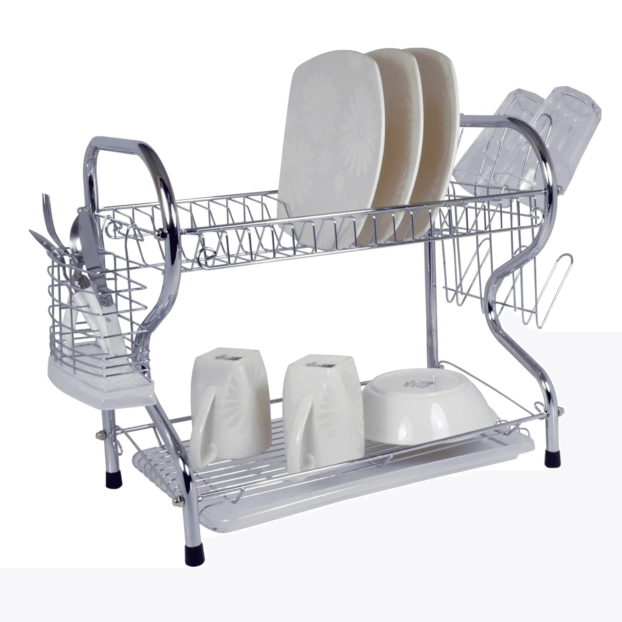 Égouttoir à vaisselle chromé à 2 niveaux en forme de R de 56 cm (22 pouces) - Cuisine Chez Nadine
