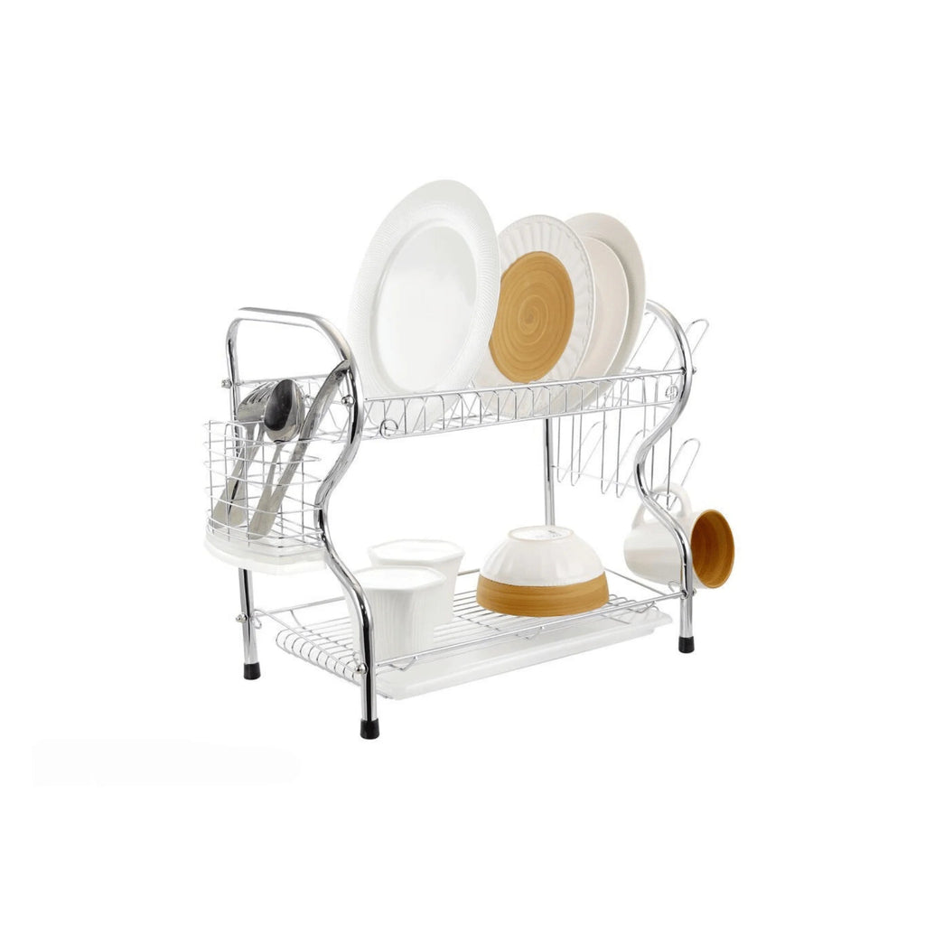 Égouttoir à vaisselle chromé à 2 niveaux en forme de R de 56 cm (22 pouces) - Cuisine Chez Nadine