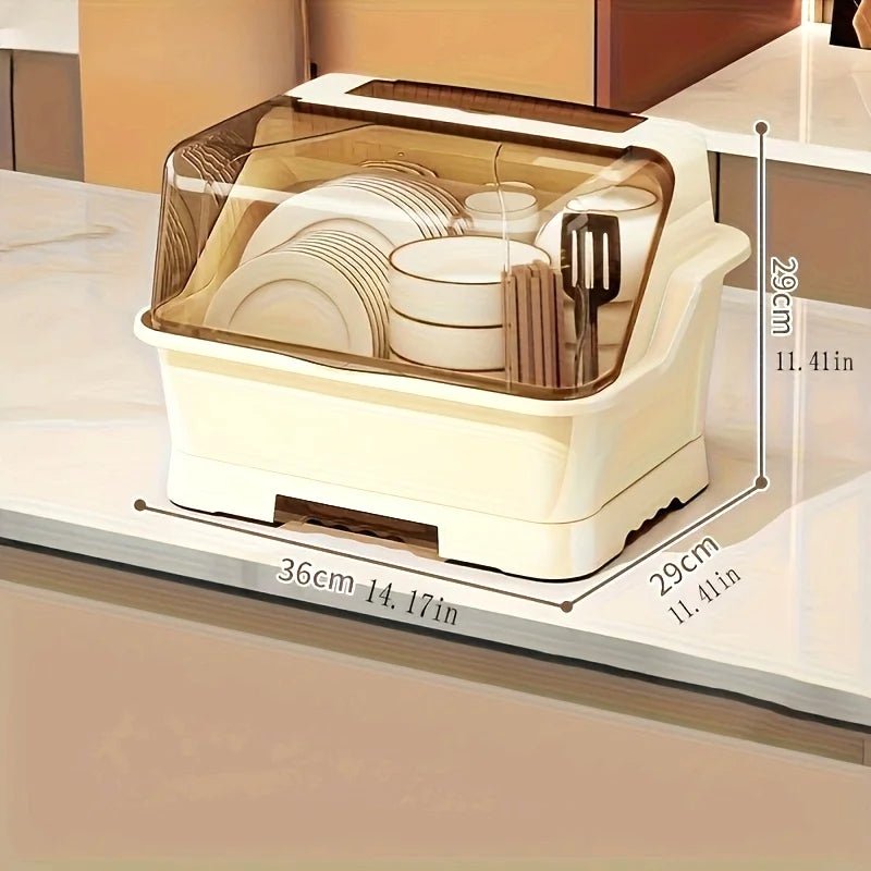 Égouttoir à vaisselle couvert - Meuble de rangement de cuisine peu encombrant et anti - poussière, couleur crème, porte - couverts multifonctionnel - Cuisine Chez Nadine