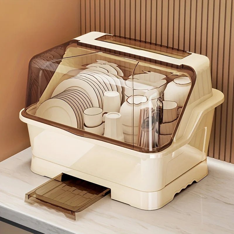 Égouttoir à vaisselle couvert - Meuble de rangement de cuisine peu encombrant et anti - poussière, couleur crème, porte - couverts multifonctionnel - Cuisine Chez Nadine