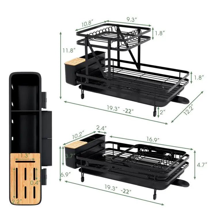 Égouttoir à Vaisselle Pliable 2 Niveaux avec Bac Égouttoir Amovible - Rangement Cuisine Noir - Cuisine Chez Nadine