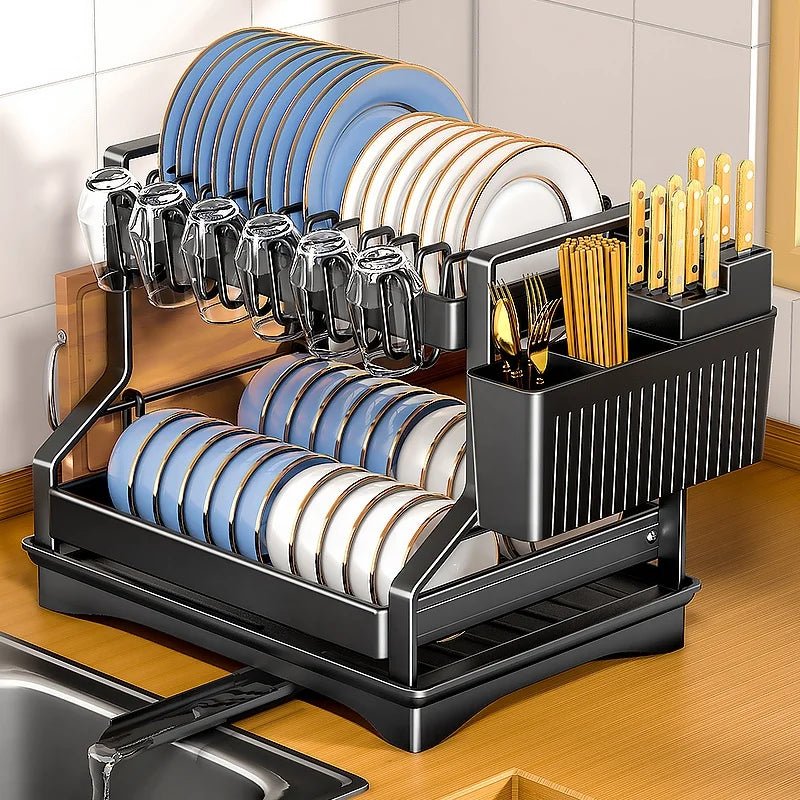 Égouttoir à Vaisselle Rétractable 2 Niveaux – Organisateur de Comptoir en Métal - Cuisine Chez Nadine