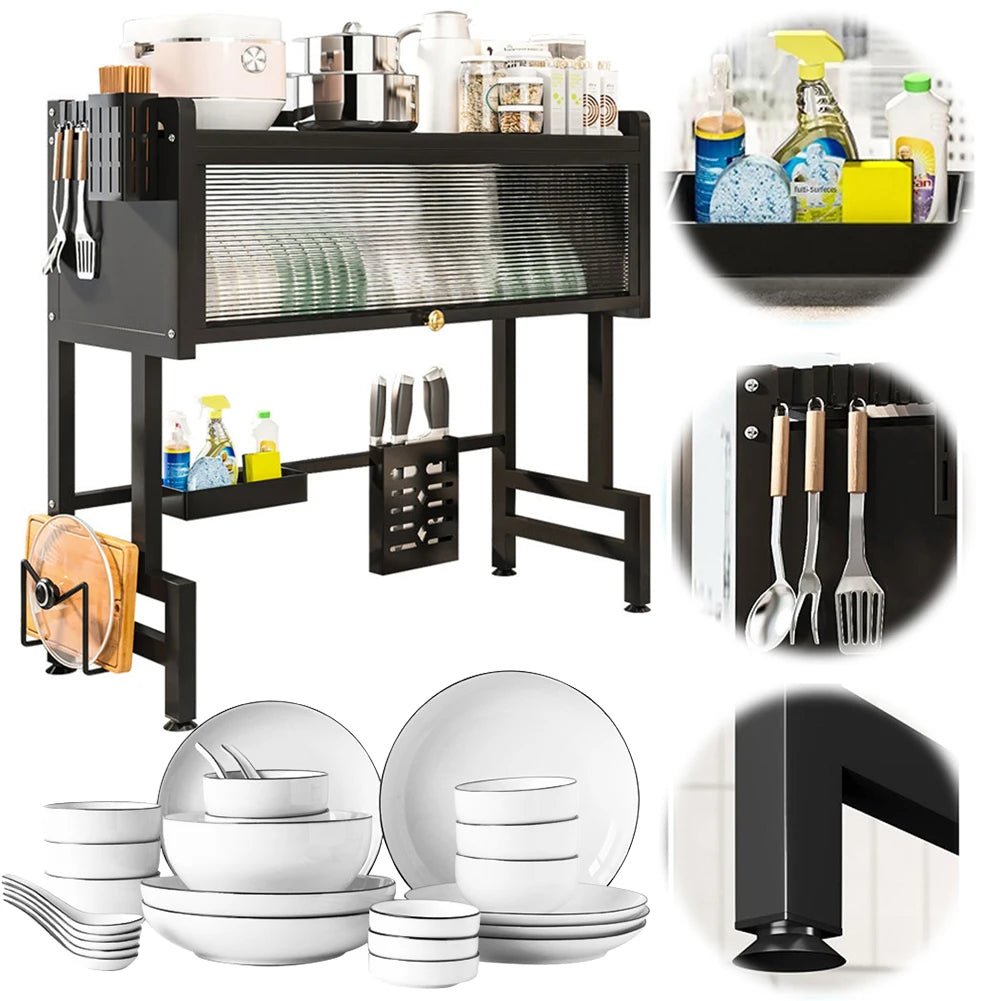 Égouttoir Vaisselle 3 Niveaux au - dessus de l'Évier - Rangement Cuisine Multifonction avec Couvercle Organisateur Métal - Cuisine Chez Nadine