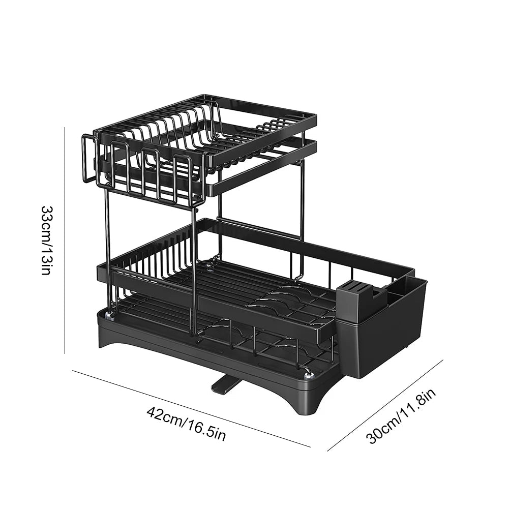 Égouttoir Vaisselle 3 Niveaux au - dessus de l'Évier - Rangement Cuisine Multifonction avec Couvercle Organisateur Métal - Cuisine Chez Nadine