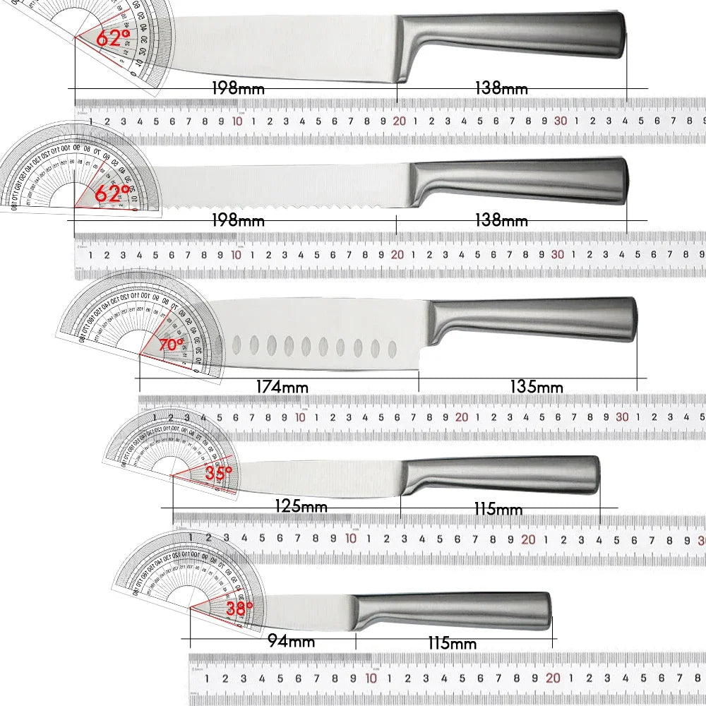 Ensemble 5 Couteaux de Cuisine en Acier Inoxydable - Manche Creux Style Japonais Couteau Chef Multifonction Fruits - Cuisine Chez Nadine