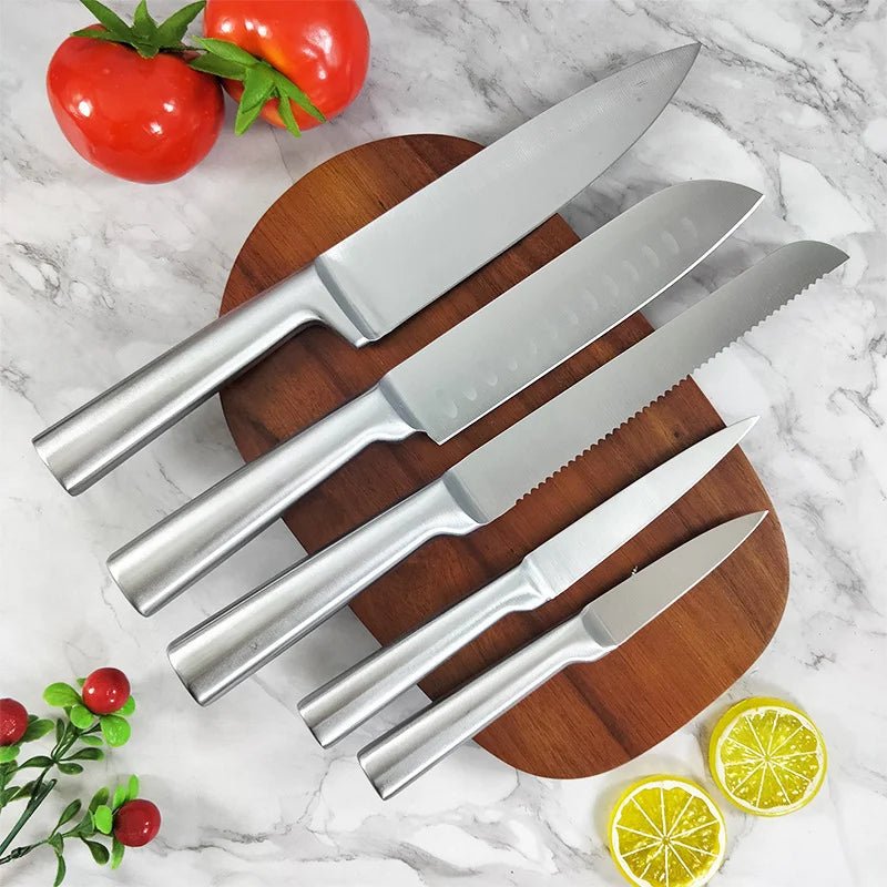 Ensemble 5 Couteaux de Cuisine en Acier Inoxydable - Manche Creux Style Japonais Couteau Chef Multifonction Fruits - Cuisine Chez Nadine