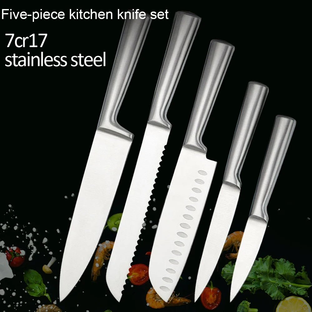 Ensemble 5 Couteaux de Cuisine en Acier Inoxydable - Manche Creux Style Japonais Couteau Chef Multifonction Fruits - Cuisine Chez Nadine