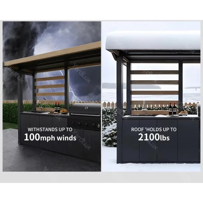 Ensemble Bar et Cuisine Extérieure Moderne - Armoires BBQ avec Évier, Robinetterie et Salle à Manger Alliage Aluminium Premium - Cuisine Chez Nadine