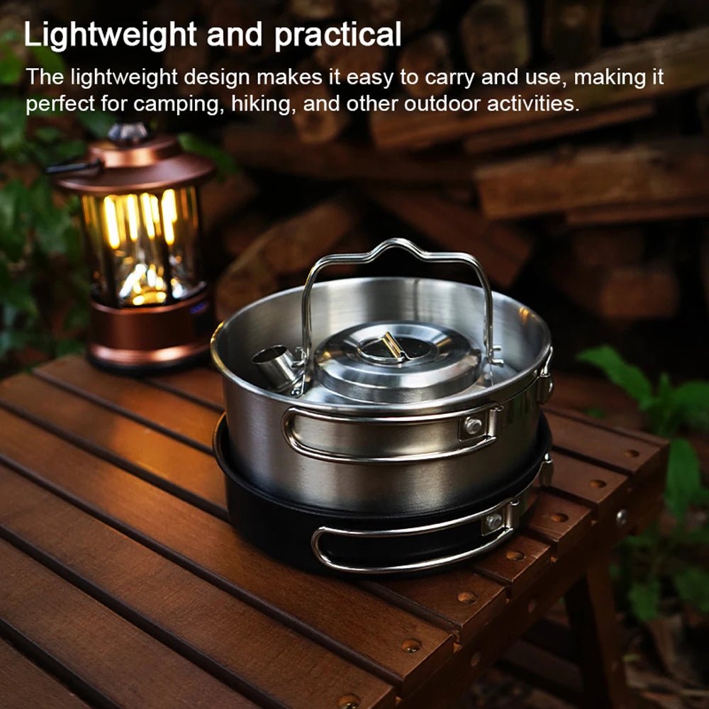 Ensemble Batterie de Cuisine pour Camping en Acier Inoxydable - Kit Casserole, Poêle et Bouilloire pour Extérieur et Voyage - Cuisine Chez Nadine