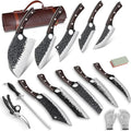 Ensemble Couteaux Chef Serbe 15 Pièces Forgés Main - Couteaux Boucher Acier Carbone avec Sac de Rangement - Cadeau Parfait Papa - Cuisine Chez Nadine