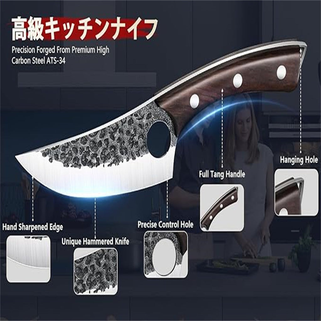 Ensemble Couteaux Chef Serbe 15 Pièces Forgés Main - Couteaux Boucher Acier Carbone avec Sac de Rangement - Cadeau Parfait Papa - Cuisine Chez Nadine