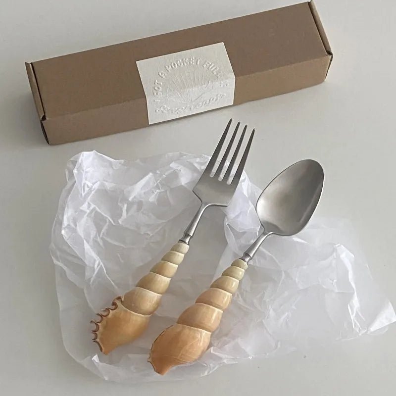 Ensemble Couverts Coquillage en Acier Inoxydable 304 - Fourchettes et Cuillères à Dessert Style Élégant - Cuisine Chez Nadine
