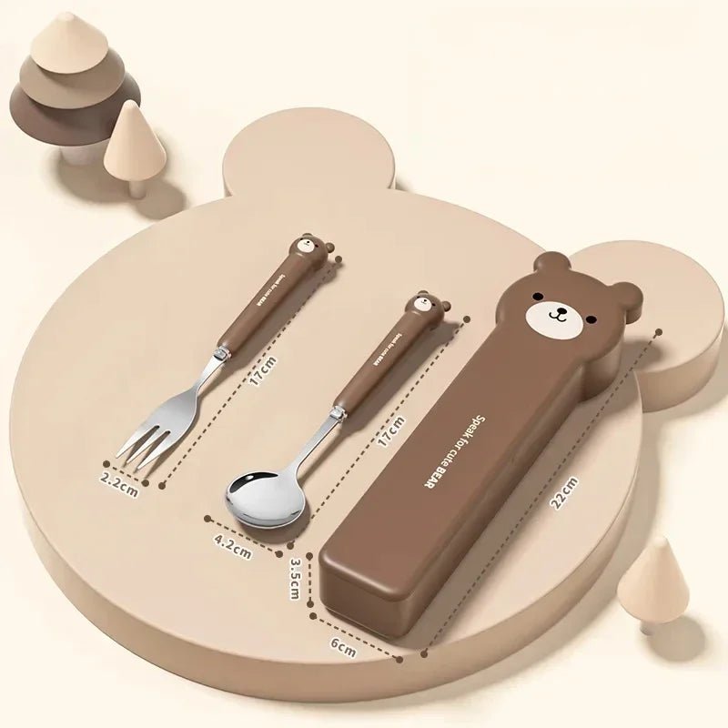 Ensemble Couverts Portables avec Étui Cartoon - Fourchette, Cuillère et Baguettes en Acier Inoxydable Réutilisables pour Voyage - Cuisine Chez Nadine