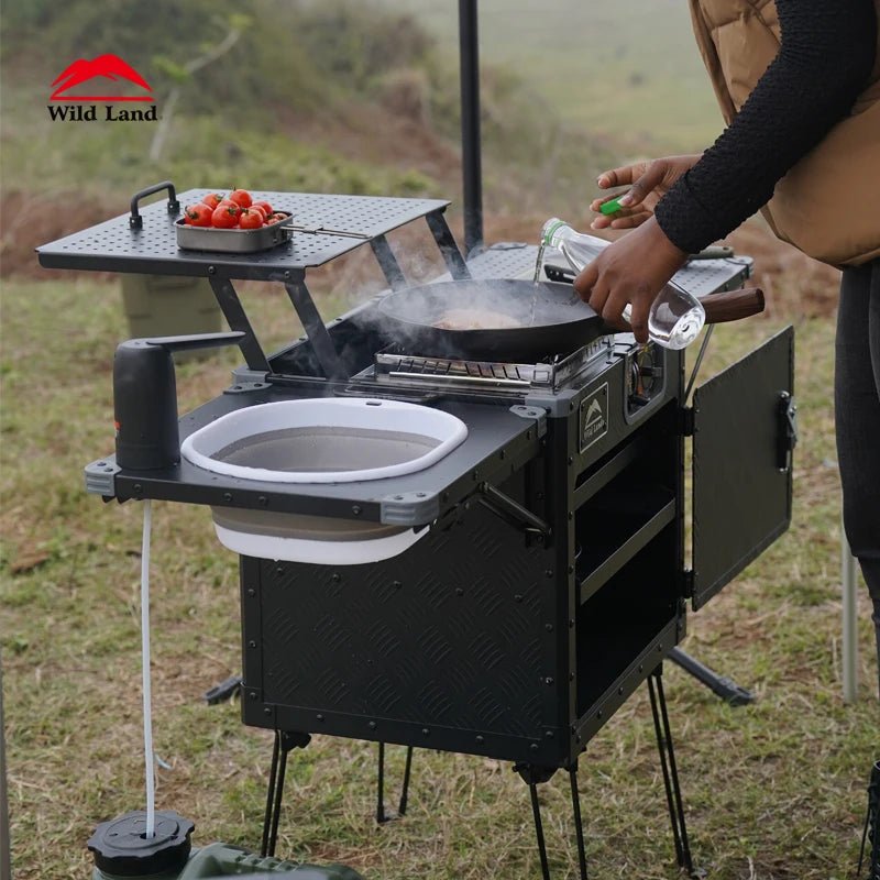 Ensemble Cuisine Camping Pliable Complet - Boîte Cuisine Portable avec Ustensiles, Table et Réchaud pour Extérieur Randonnée - Cuisine Chez Nadine
