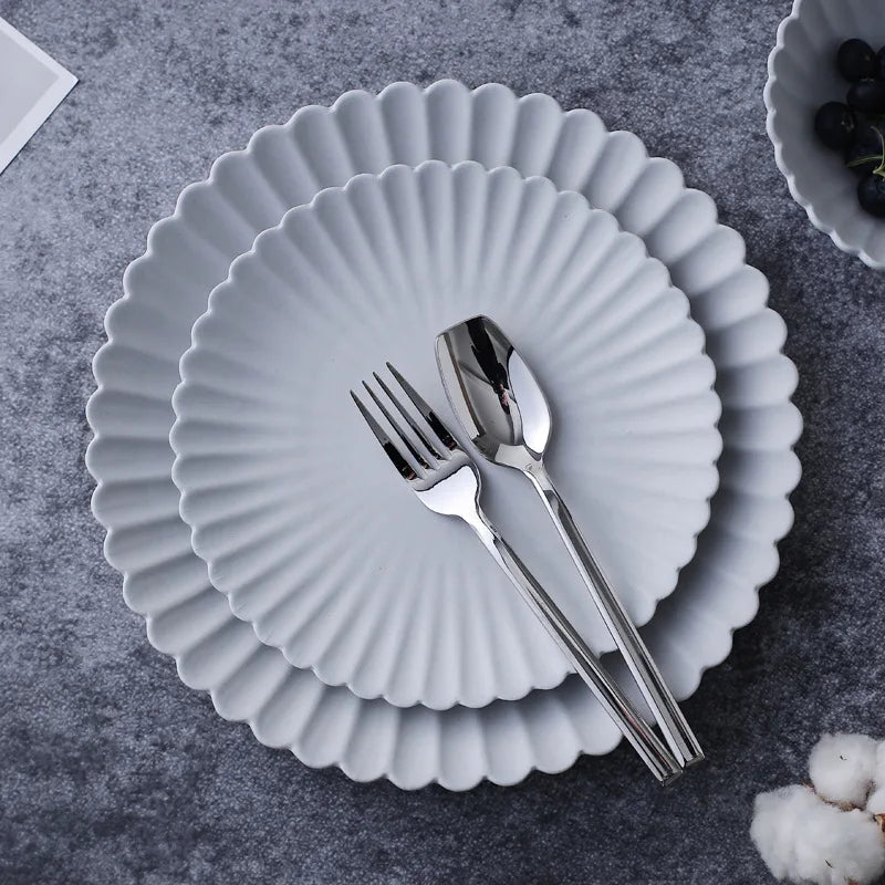 Ensemble d'assiettes et bols à marguerites de style japonais, bol à soupe en céramique nordique, assiette à dessert, vaisselle de cuisine, cadeau de pendaison de crémaillère - Cuisine Chez Nadine