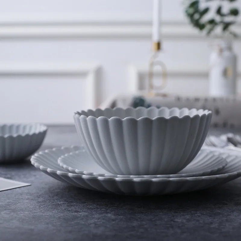 Ensemble d'assiettes et bols à marguerites de style japonais, bol à soupe en céramique nordique, assiette à dessert, vaisselle de cuisine, cadeau de pendaison de crémaillère - Cuisine Chez Nadine