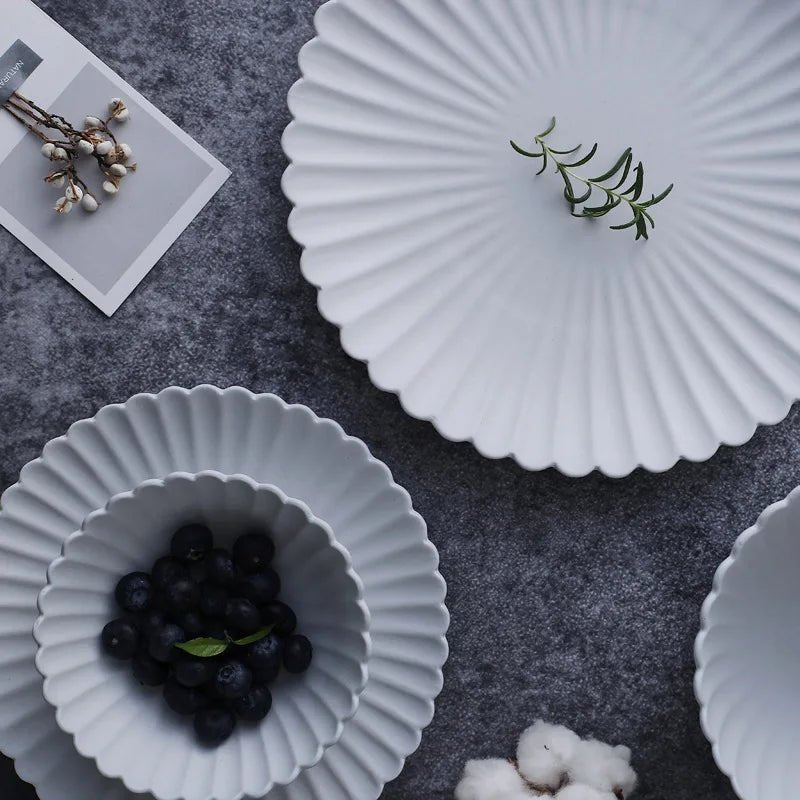 Ensemble d'assiettes et bols à marguerites de style japonais, bol à soupe en céramique nordique, assiette à dessert, vaisselle de cuisine, cadeau de pendaison de crémaillère - Cuisine Chez Nadine
