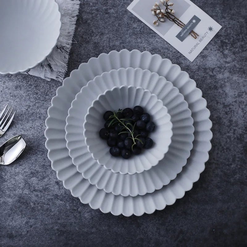 Ensemble d'assiettes et bols à marguerites de style japonais, bol à soupe en céramique nordique, assiette à dessert, vaisselle de cuisine, cadeau de pendaison de crémaillère - Cuisine Chez Nadine