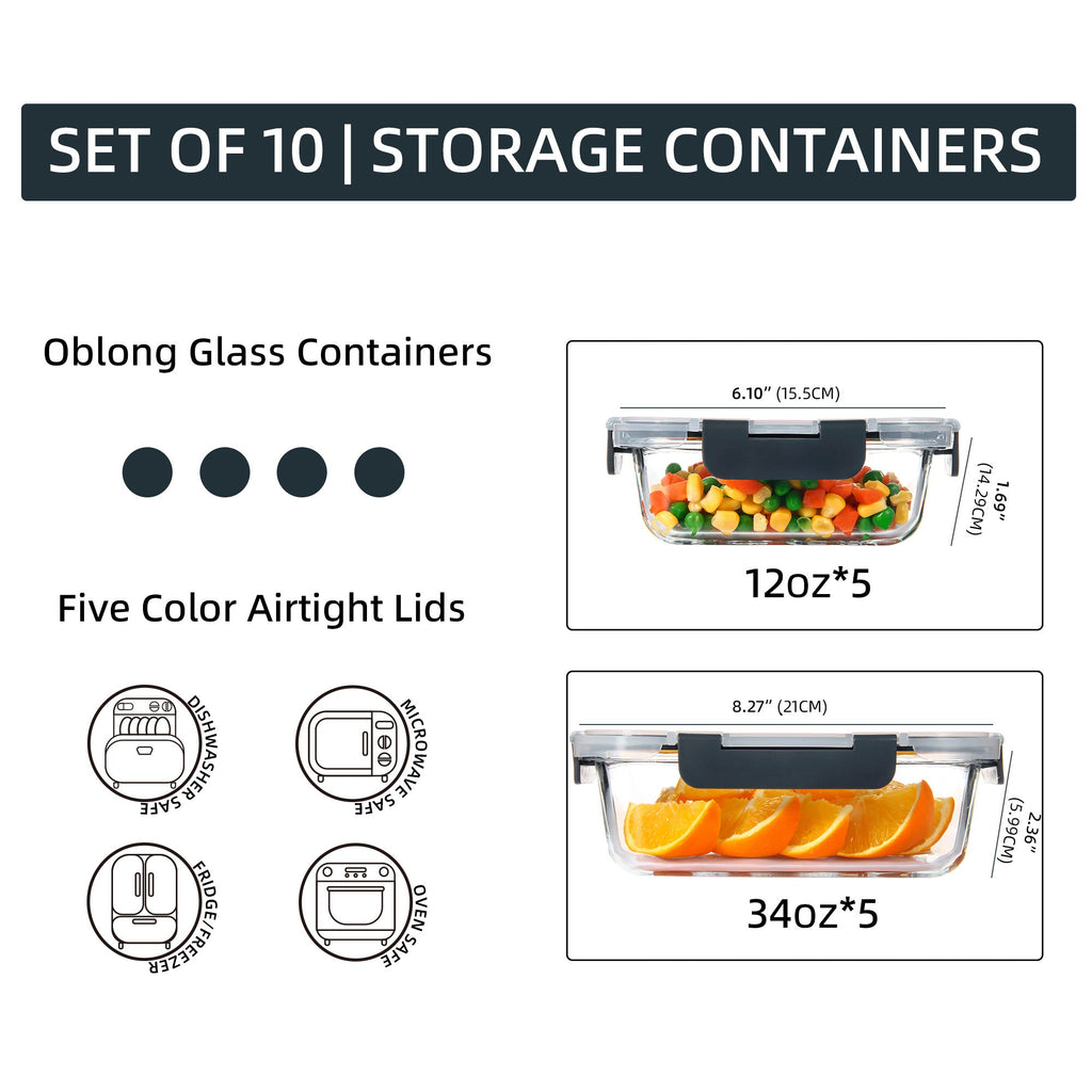 Ensemble de 10 contenants en verre borosilicate avec couvercles hermétiques - Cuisine Chez Nadine