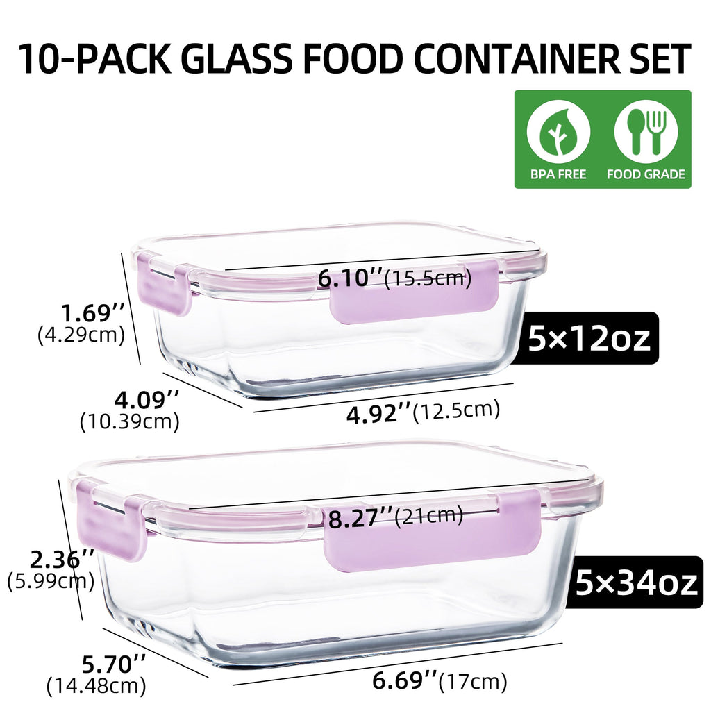 Ensemble de 10 contenants en verre borosilicate avec couvercles hermétiques - Cuisine Chez Nadine