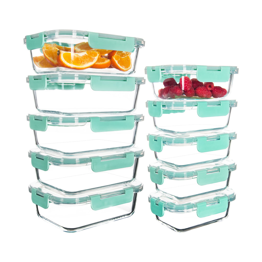 Ensemble de 10 contenants en verre borosilicate avec couvercles hermétiques - Cuisine Chez Nadine